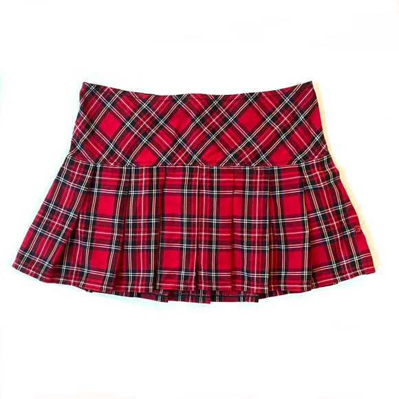 Royal Bones Dresses & Skirts - Royal Bones Y2K mall goth punk red black plaid tartan check pleated mini skirt
